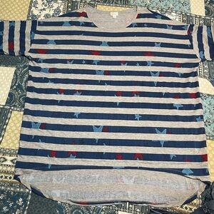 LuLaRoe Women's Striped Tunic with Red and Blue Stars